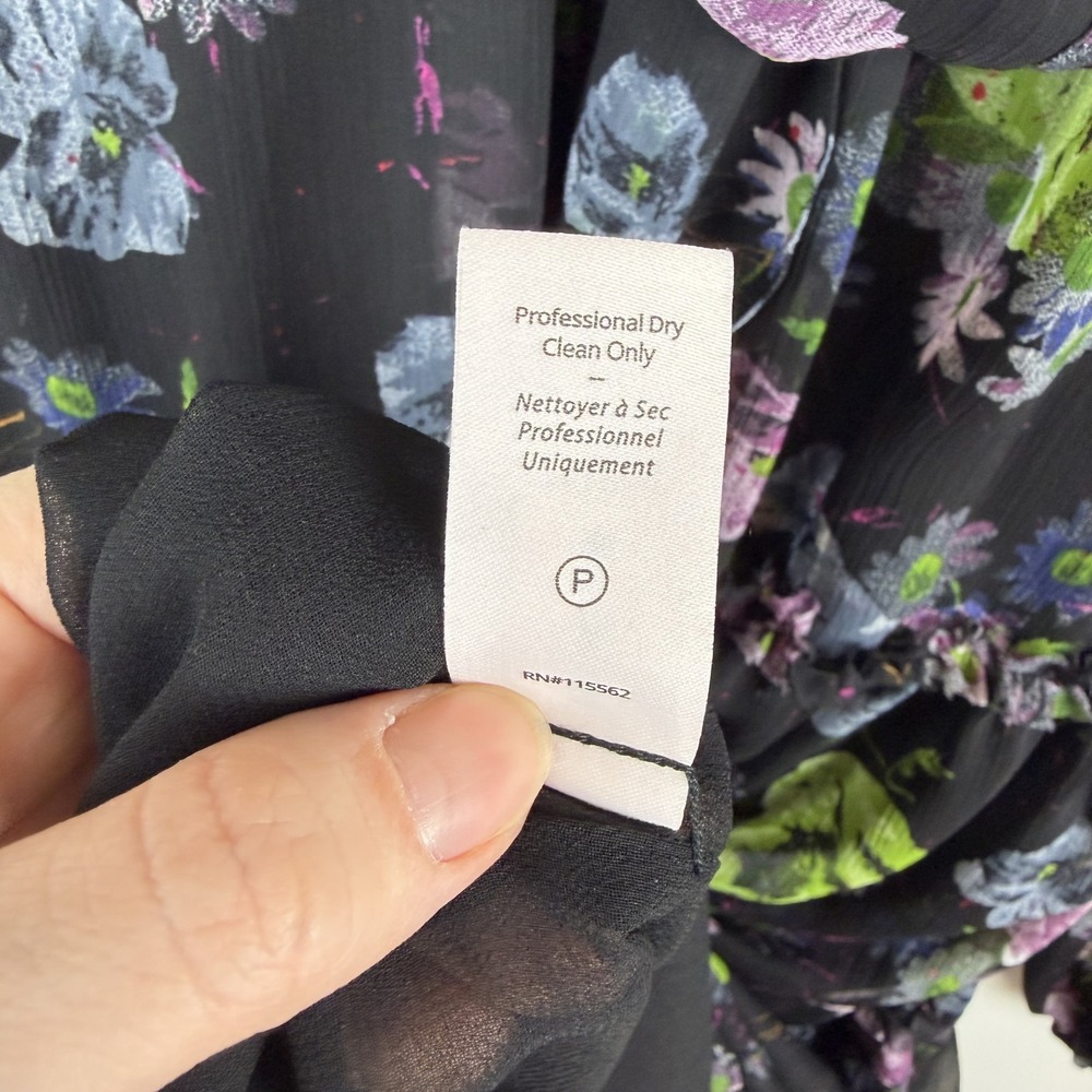 NWT Cinq a Sept Midnight Bloom Revina Dress Size 12 Dark Floral Tie Neck Tiered - Picture 9 of 15